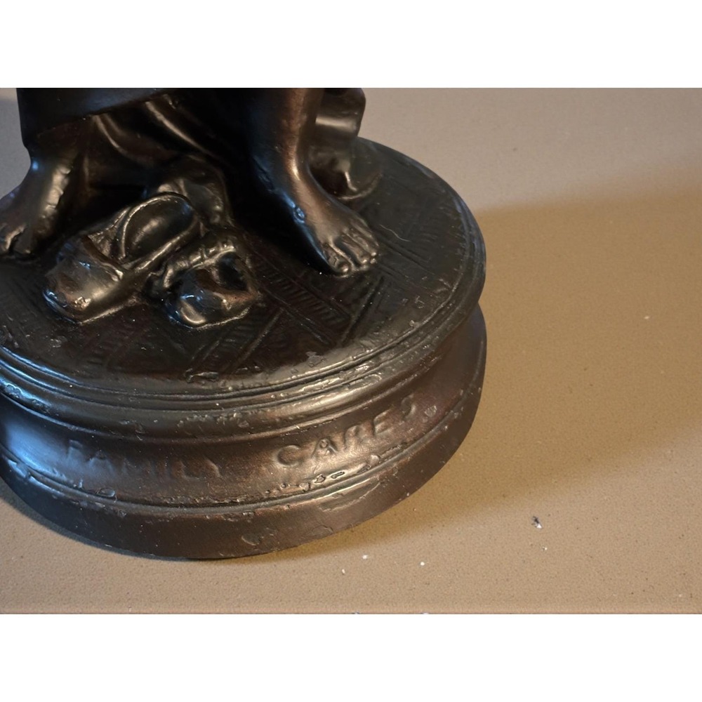 Vintage Pair Bronze Finish Children Figurines Family Cares Boy Girl Statues - Picture 3 of 11